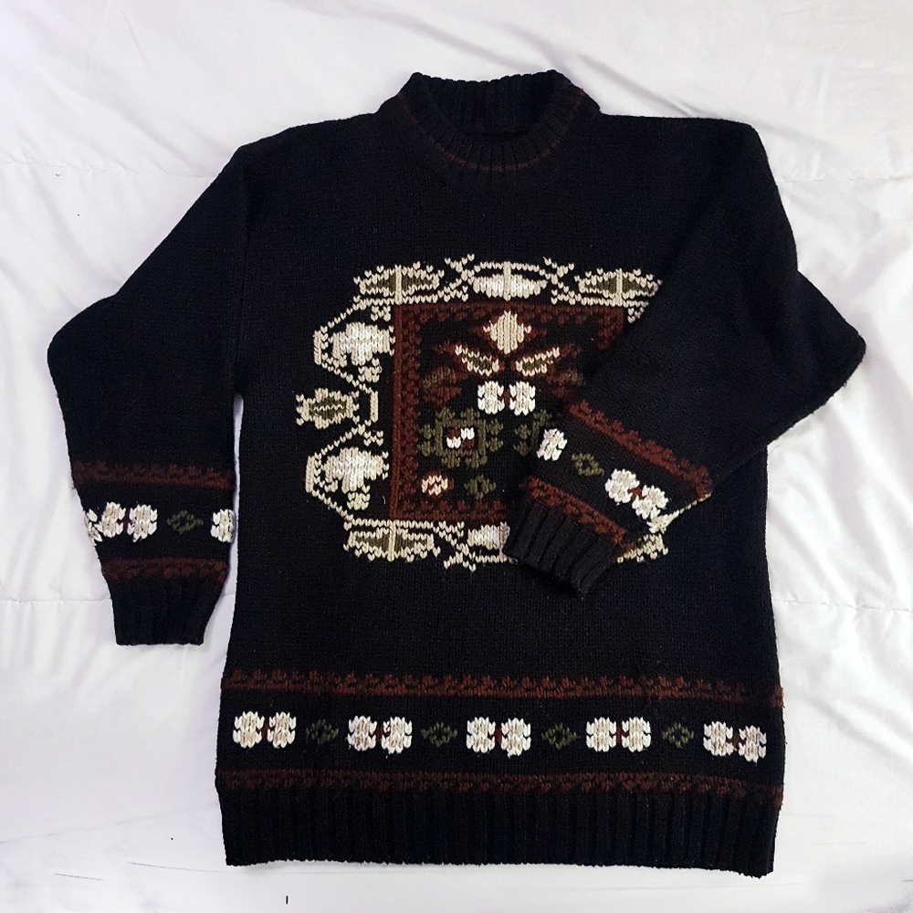Vintage St Michael wool black mock neck grandpa sweater